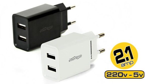 Carregador 2 X USB A 2.1A Blanc/Negre